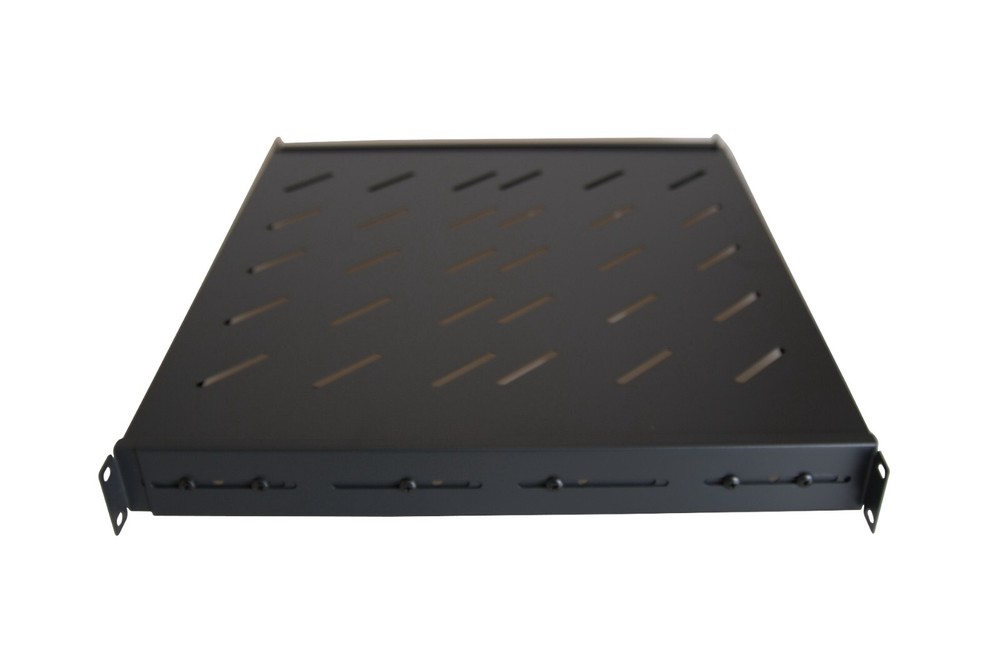 1U 19" Black 4-Post Vented Fixed Server Shelf Rack Mount, Adjustable 16in - 37in