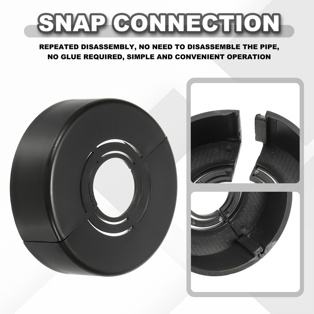 2pcs Wall Split Flange 0.79" Plastic Round Split Flange Pipe Cover, Black