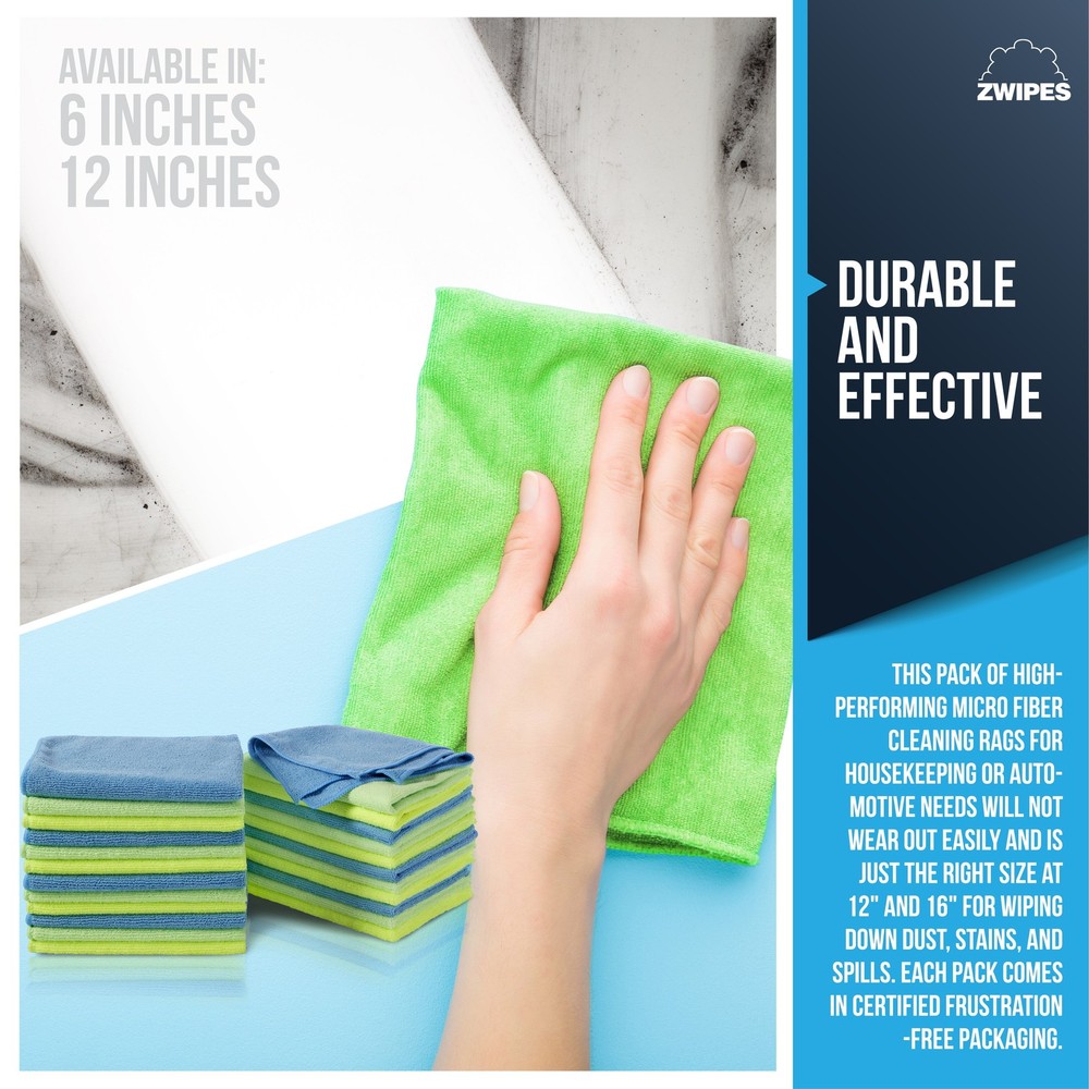 Zwipes Microfiber Cleaning Cloths, Multicolor, 24 Pack,Reusable