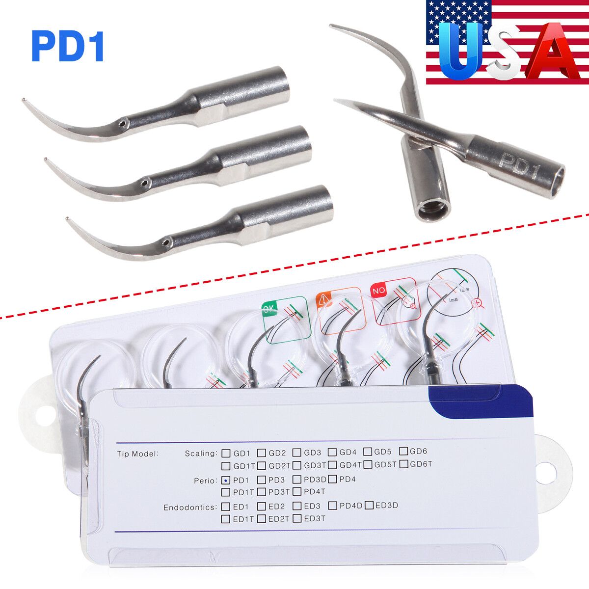 5-50*Dental Ultrasonic Piezo Scaler Tip P1 PD1 fit EMS Woodpecker DTE SATELEC st