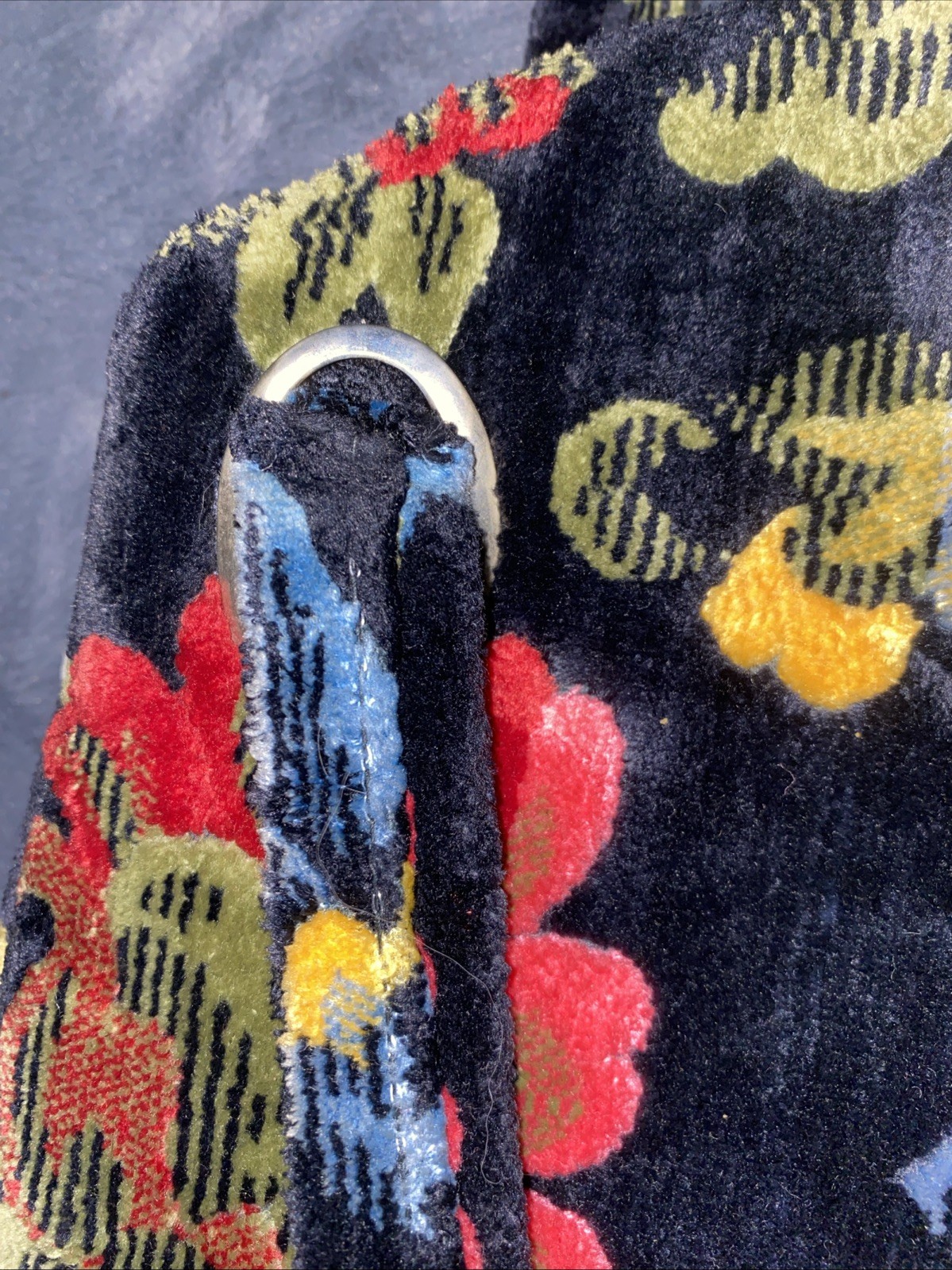 Vintage Carpet Bag Needlepoint Tapestry Satchel Floral Black