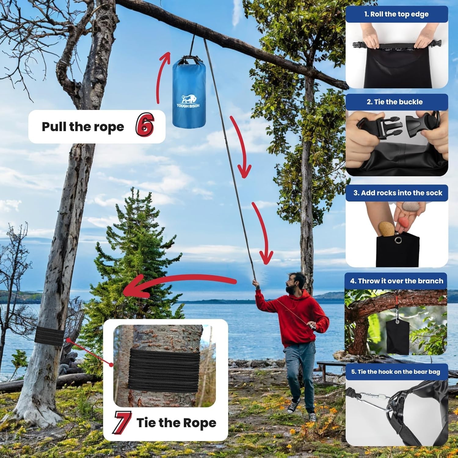 Bear Bag Hanging Kit 10L Waterproof Bear Proof Food Storage Bag, 2 Straps BLUE