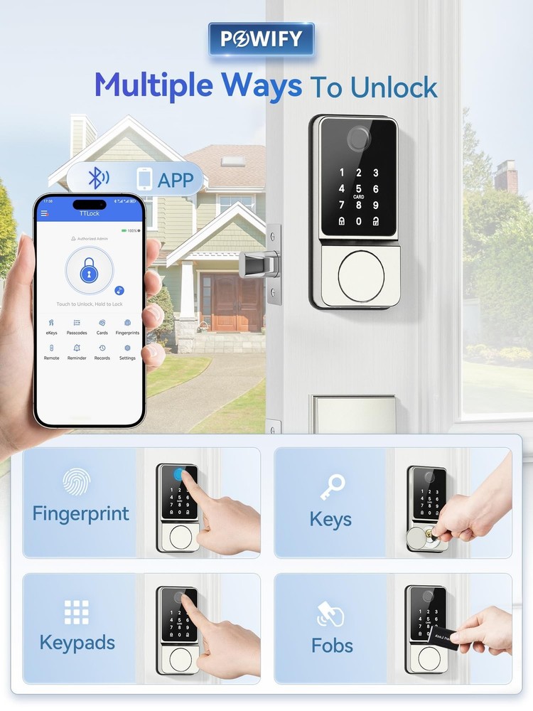 Keyless Entry Door Lock with Handle, APP Control Smart Front Set, Keypad Door...