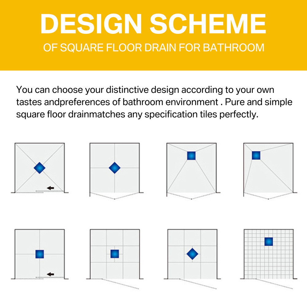 Square Shower Floor Drain 6-Inch Tiled Insert Grate Strainer