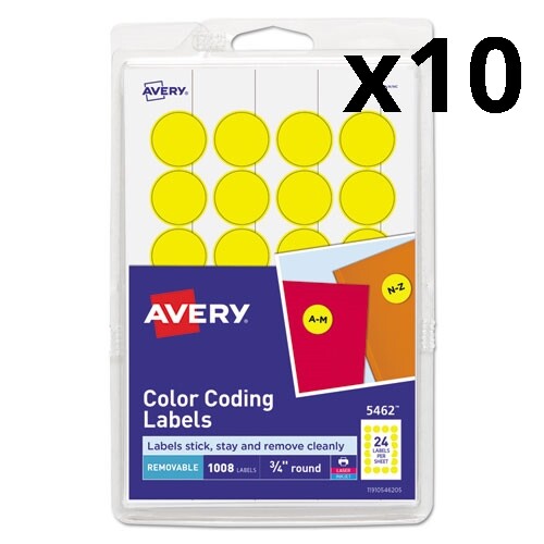 Printable Self-Adhesive Removable Color-Coding Labels, 0.75" dia., Yellow,