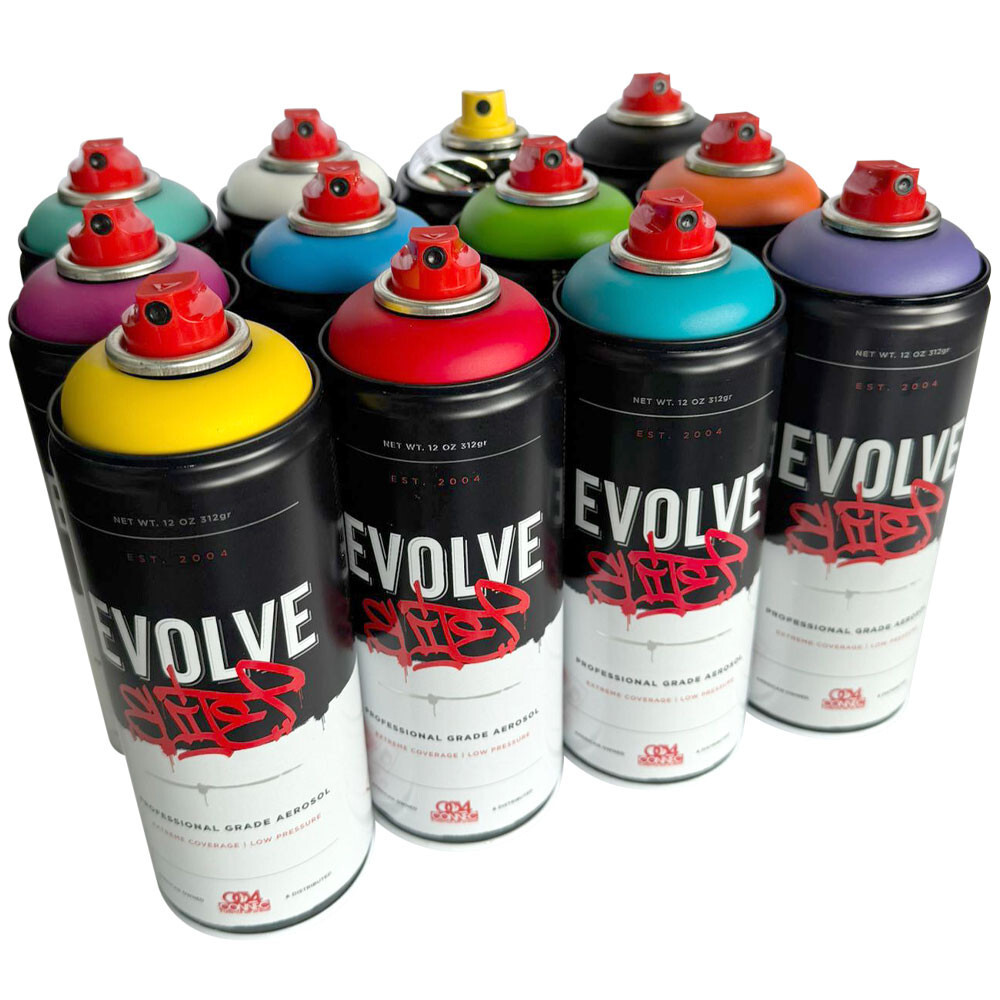 Evolve Elite 12 pack, Medium Pressure - Aerosol Art Spray Paint Set