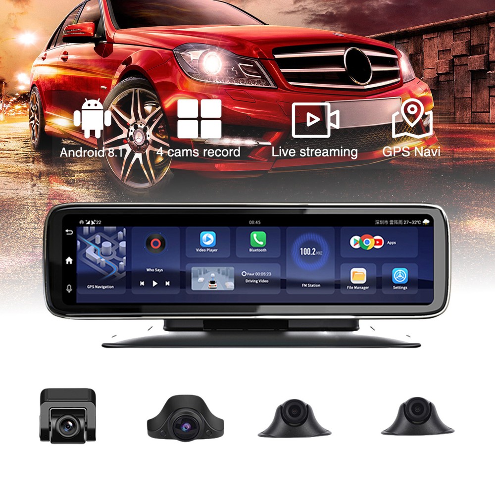 360° Panoramic 4CH Camera Car DVR Backup Mirror Dash Camera with GPS