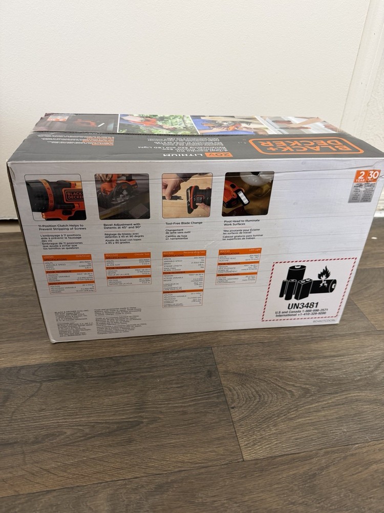 NEW! BLACK+DECKER BD4KITCD7CSMSL Cordless 20V MAX 4 Tool Combo Kit SEALED
