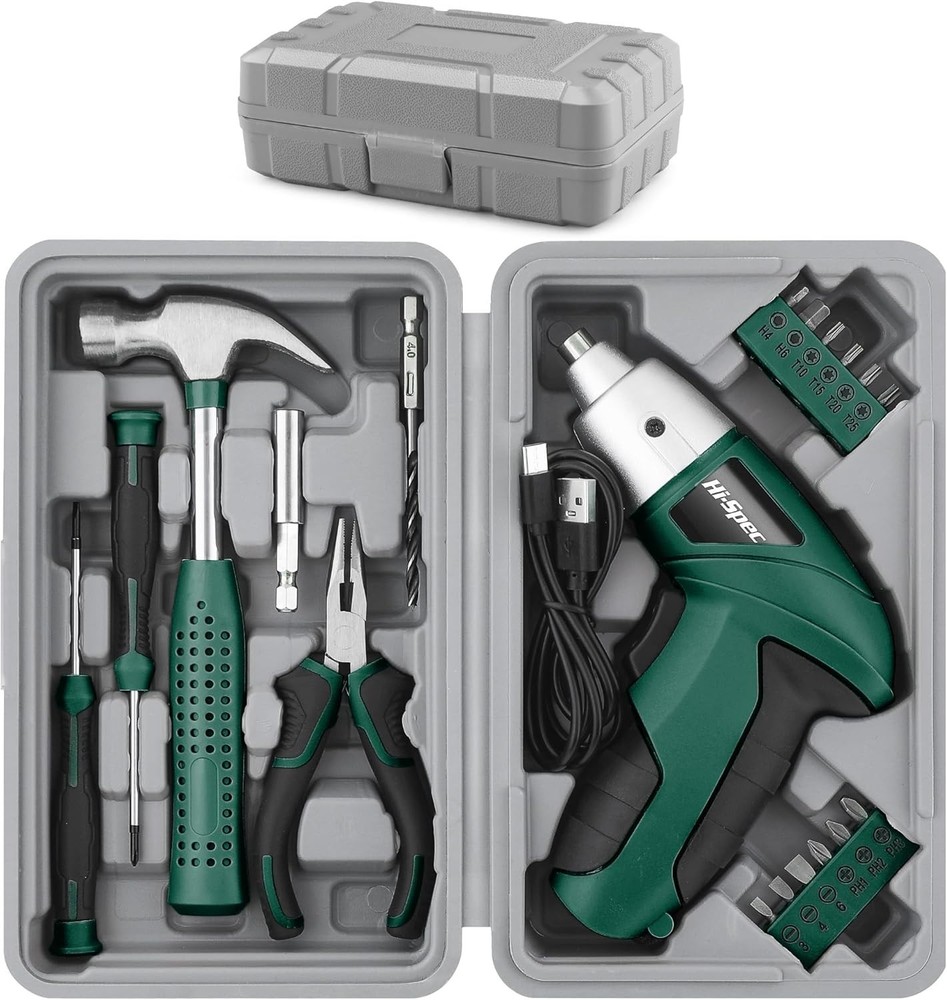 3.6V Cordless Electric Screwdriver Set with Interchangeable Bits, Green
