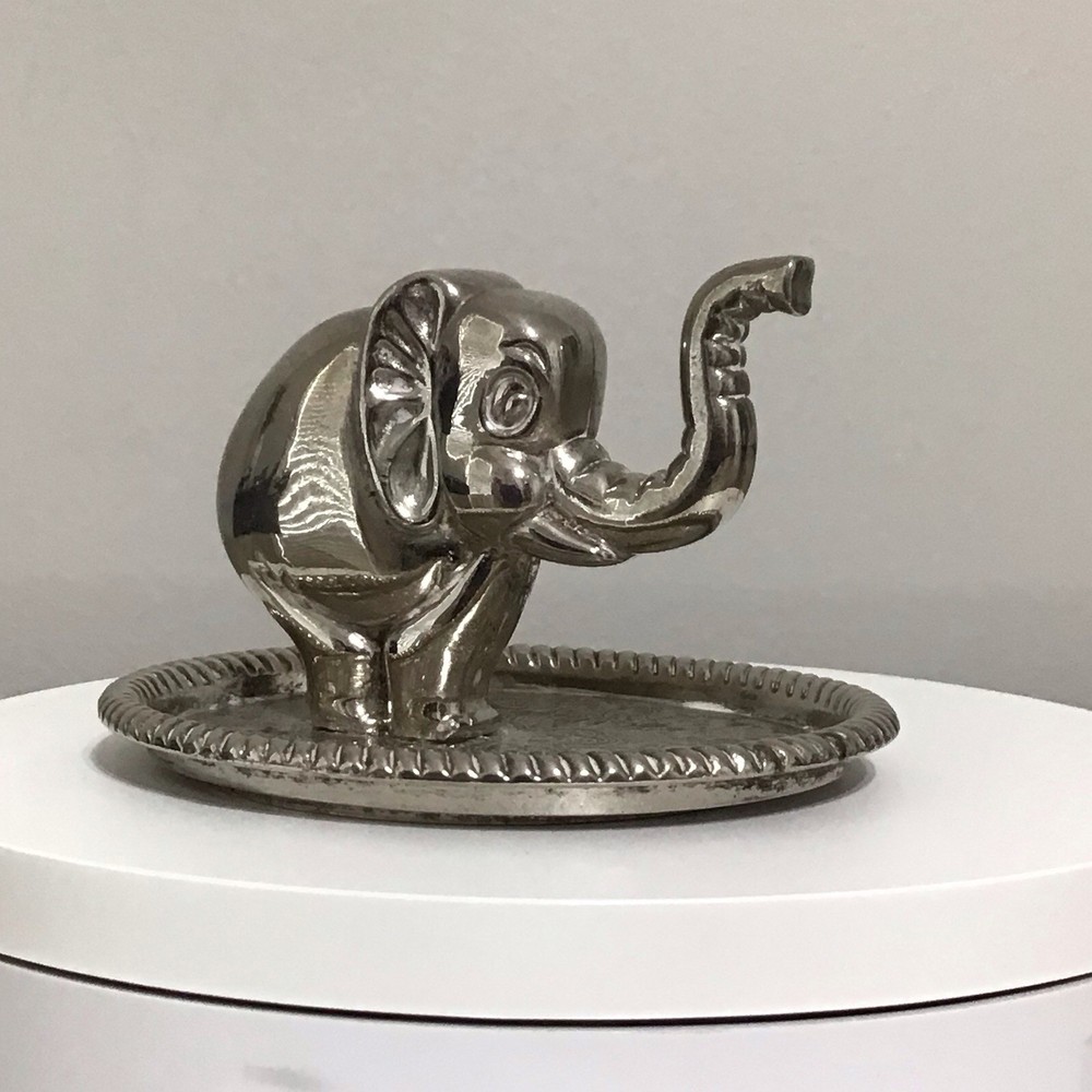 Vintage Silver-Plated Elephant Trinket Ring Holder Made in Hong Kong