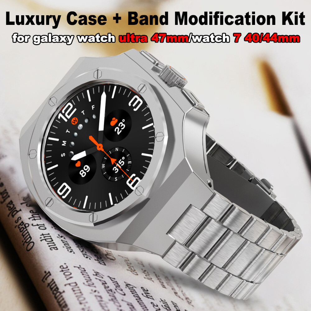 For Samsung Galaxy Watch Ultra 47mm 7 40/44mm Stainless Steel Band Case Mod Kit