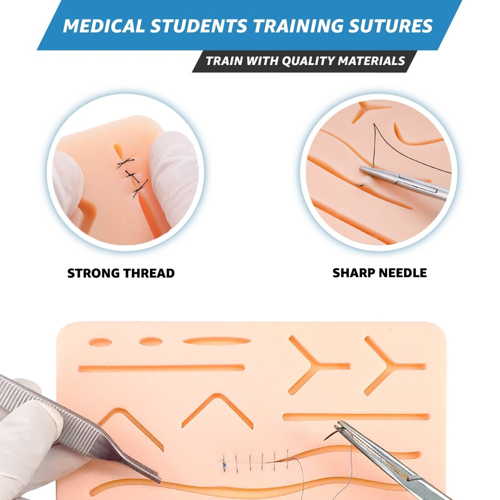 3/0 Silk Suture Practice Thread Kit Sterile Sutures Threads & Needle 12 Pack