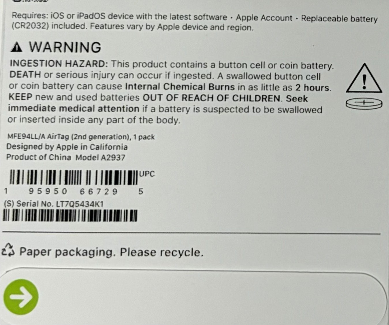 Apple AirTag 2nd Generation Genuine Apple Bluetooth Tracker 1 Pack New