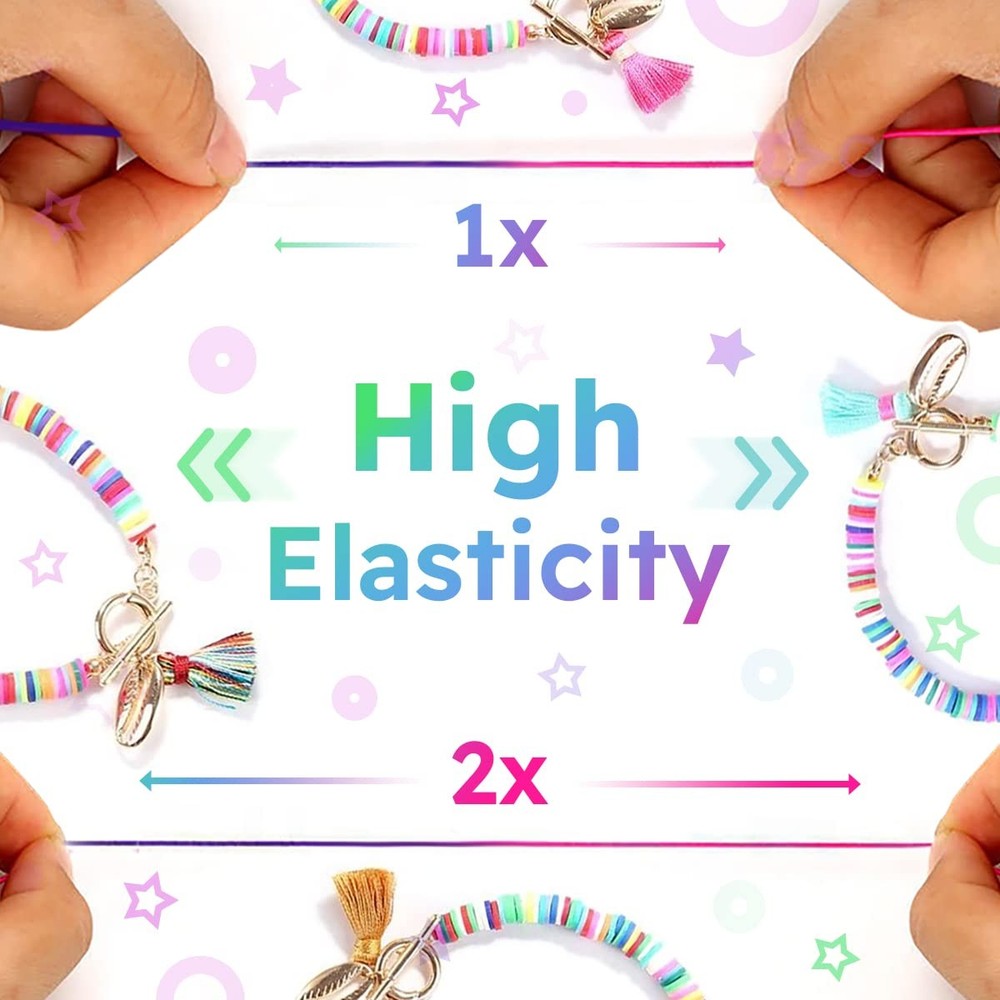 2 Rolls of Rainbow Elastic String for Bracelets, 200m Stretchy