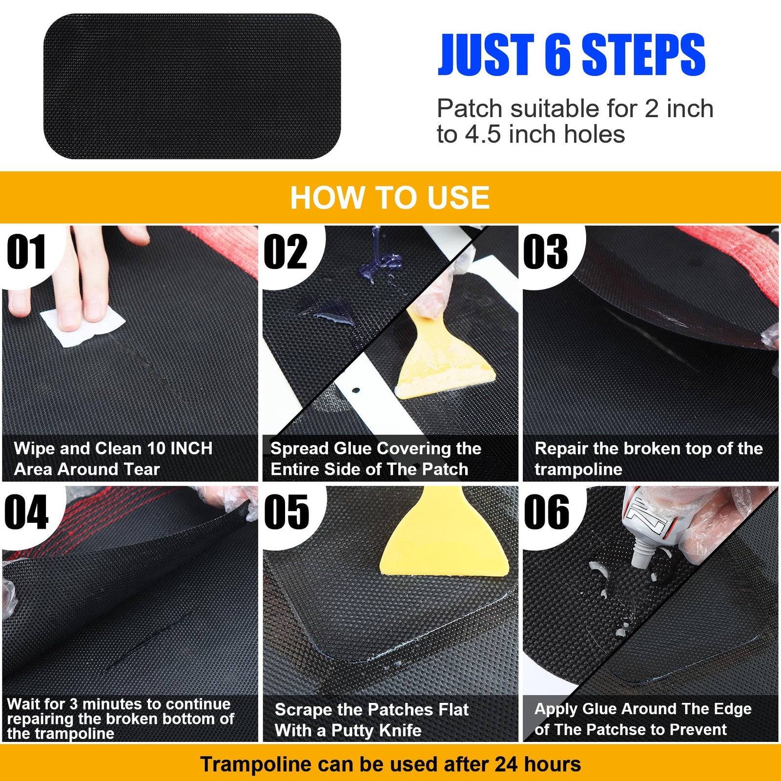 Trampoline Patch Repair Kit 4.1'' Round Square Patches | Repair Trampoline Ma...