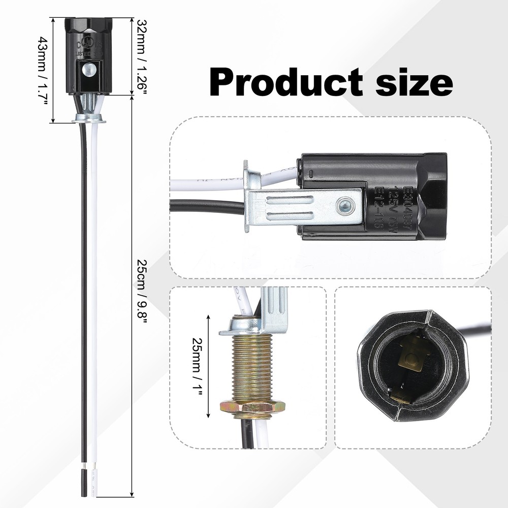 6pcs E12 Candelabra Base Lamp Holder Light Socket UL Listed with Wire 1.7"