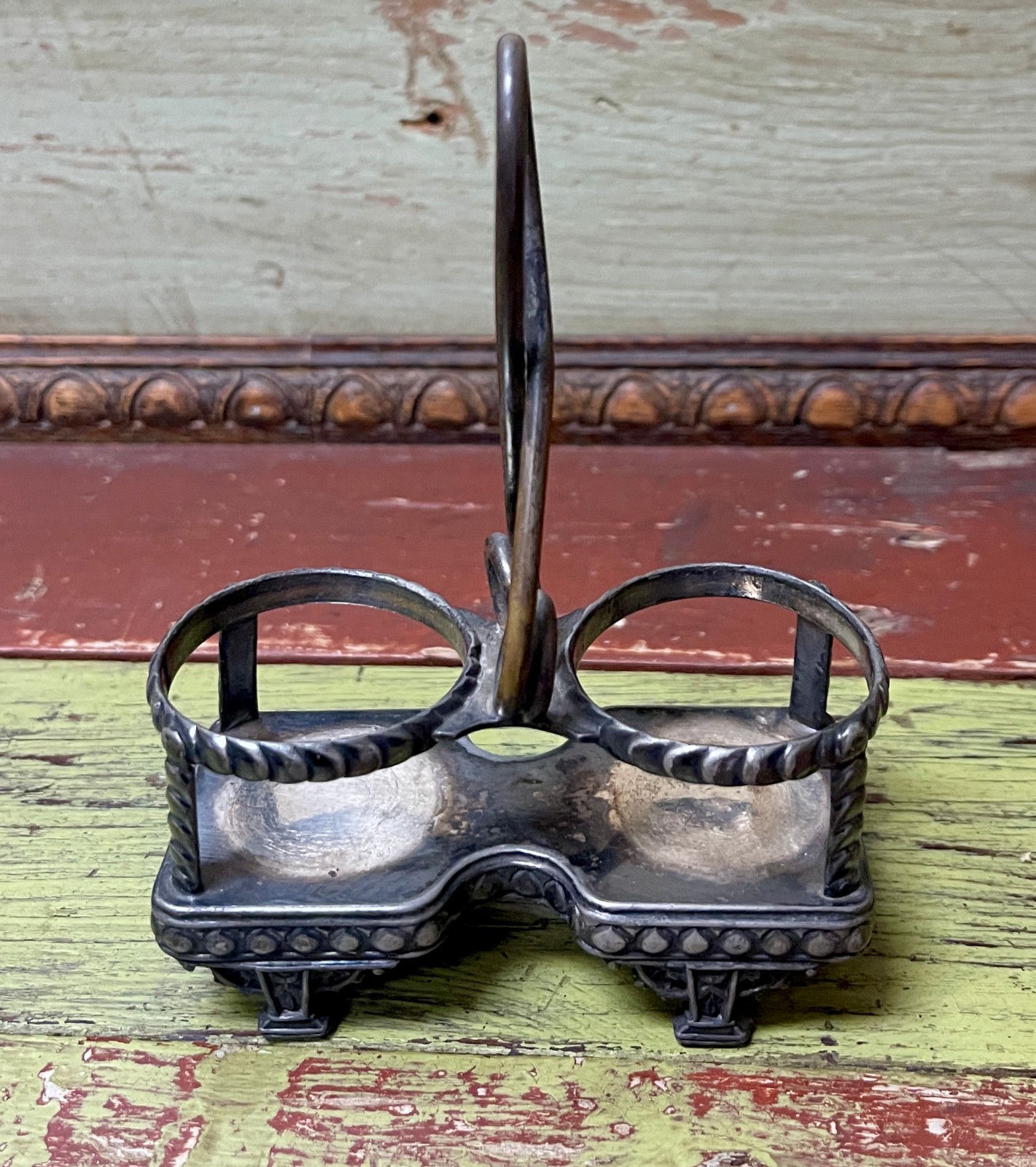 Antique Rogers Smith Quadruple 85 Silverplate Condiment Caddy 4 Footed