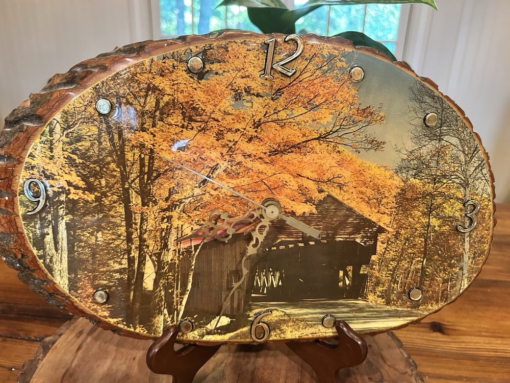 1980’s Live Edge Covered Bridge Wall Clock Works