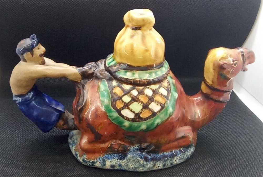 Redware Majolica Camel & Master Teapot with Lid, VGC