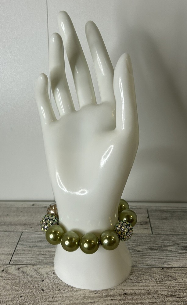 Chunky Green Beaded Bracelet- Handmade Size 7”