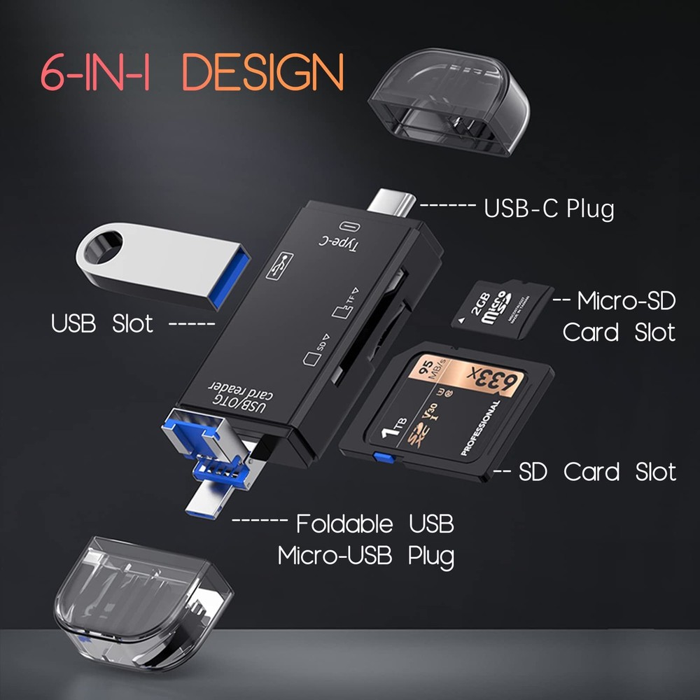 Micro SD Reader for Android Phone, USB-C Card Camera, USB Black