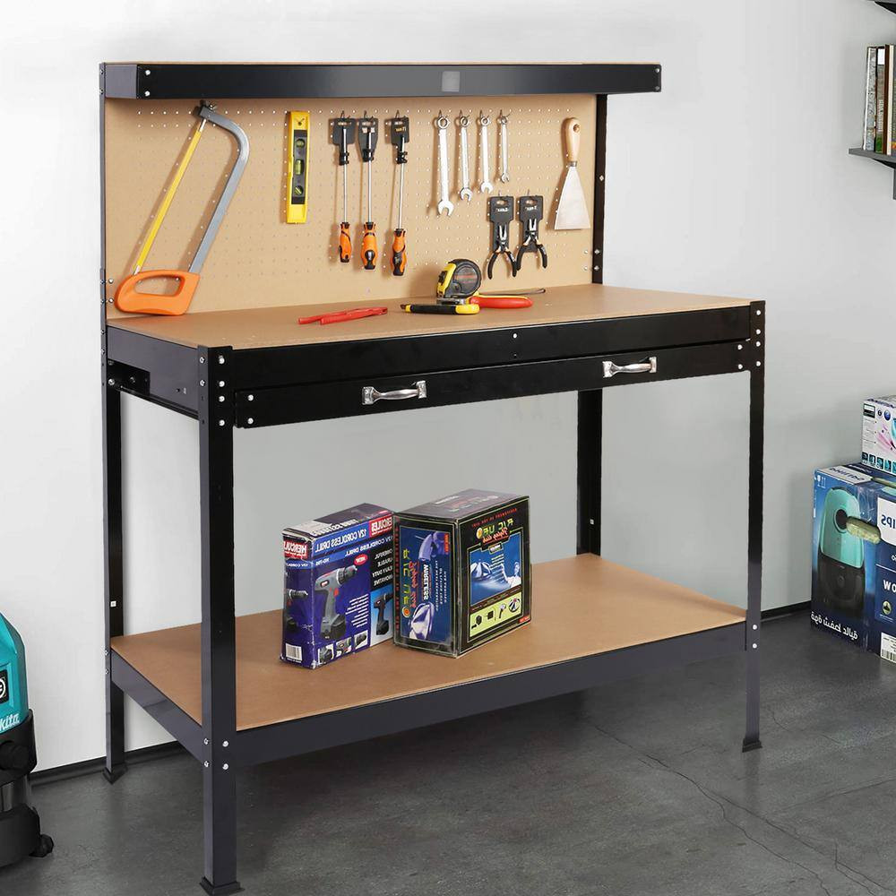 48 In. W X 24 In. D Solid Wood Workbench with Pegboard Storage