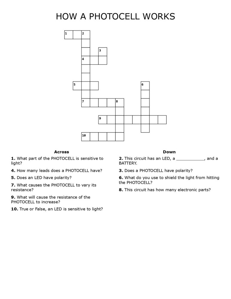 5th Grade- Lesson Plan #Exp03 "HOW A PHOTOCELL WORKS" Science-Electronics