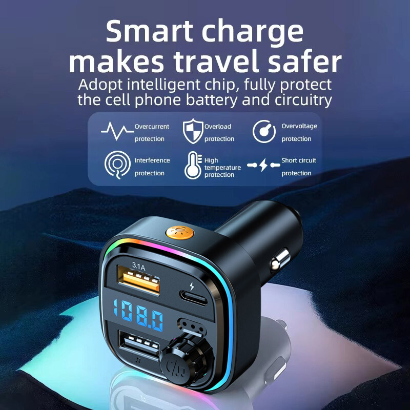 Bluetooth 5.0 Car Wireless FM Transmitter Adapter USB PD Charger AUX Hands LOT
