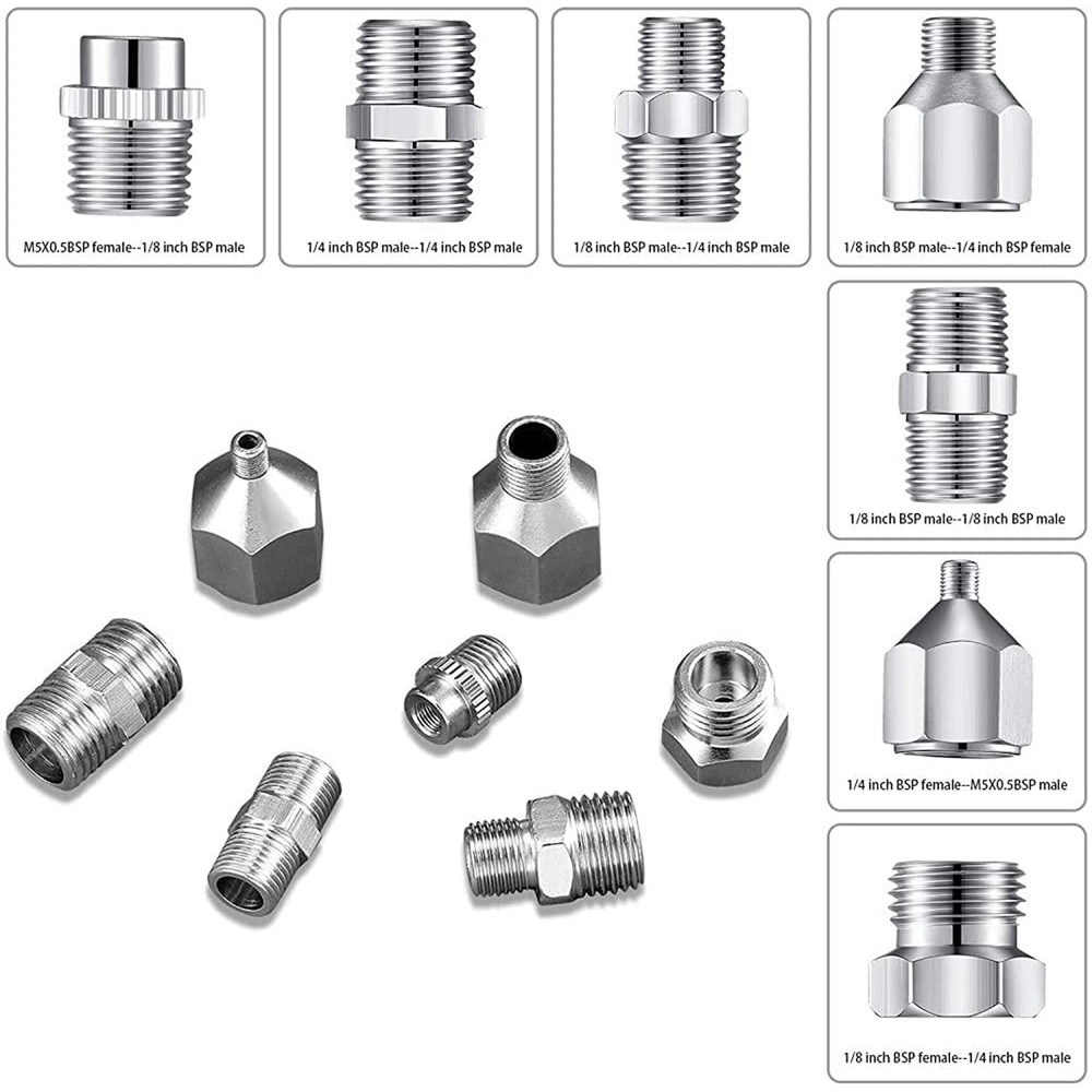 HUBEST 14pcs Multi-Size Airbrush Adapter Set, Quick Release KIT 1, Silver