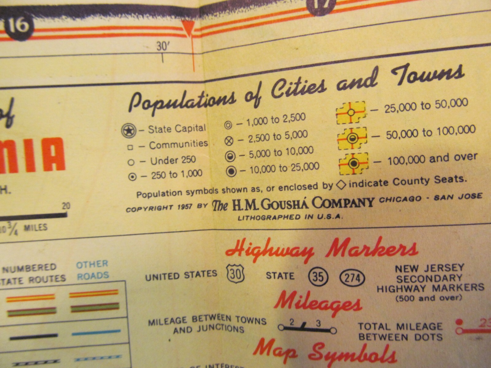 1957 FLYING A SERVICE VEEDOL PENNSYLVANIA MAP