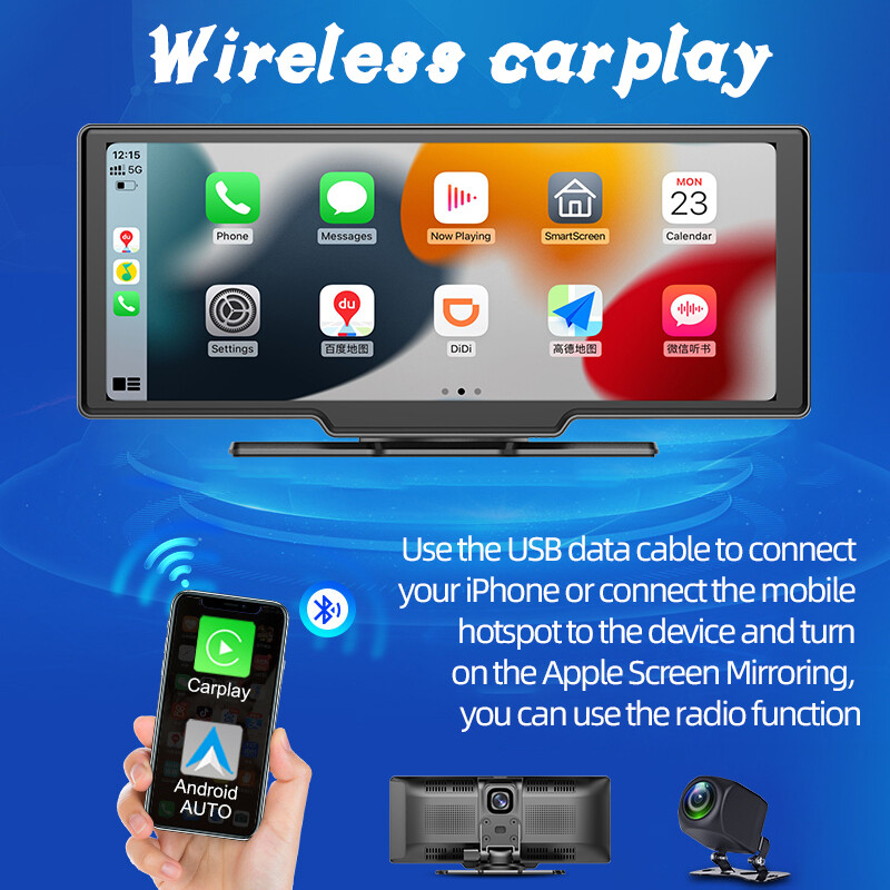 10 Inch Mirror Link Bluetooth AUX Camera Touch Screen FM Carplay Android Auto