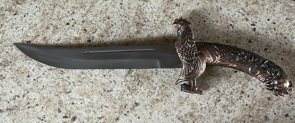 Fantasy Fighting Rooster Dagger With Decorative Rooster Sheath 13”