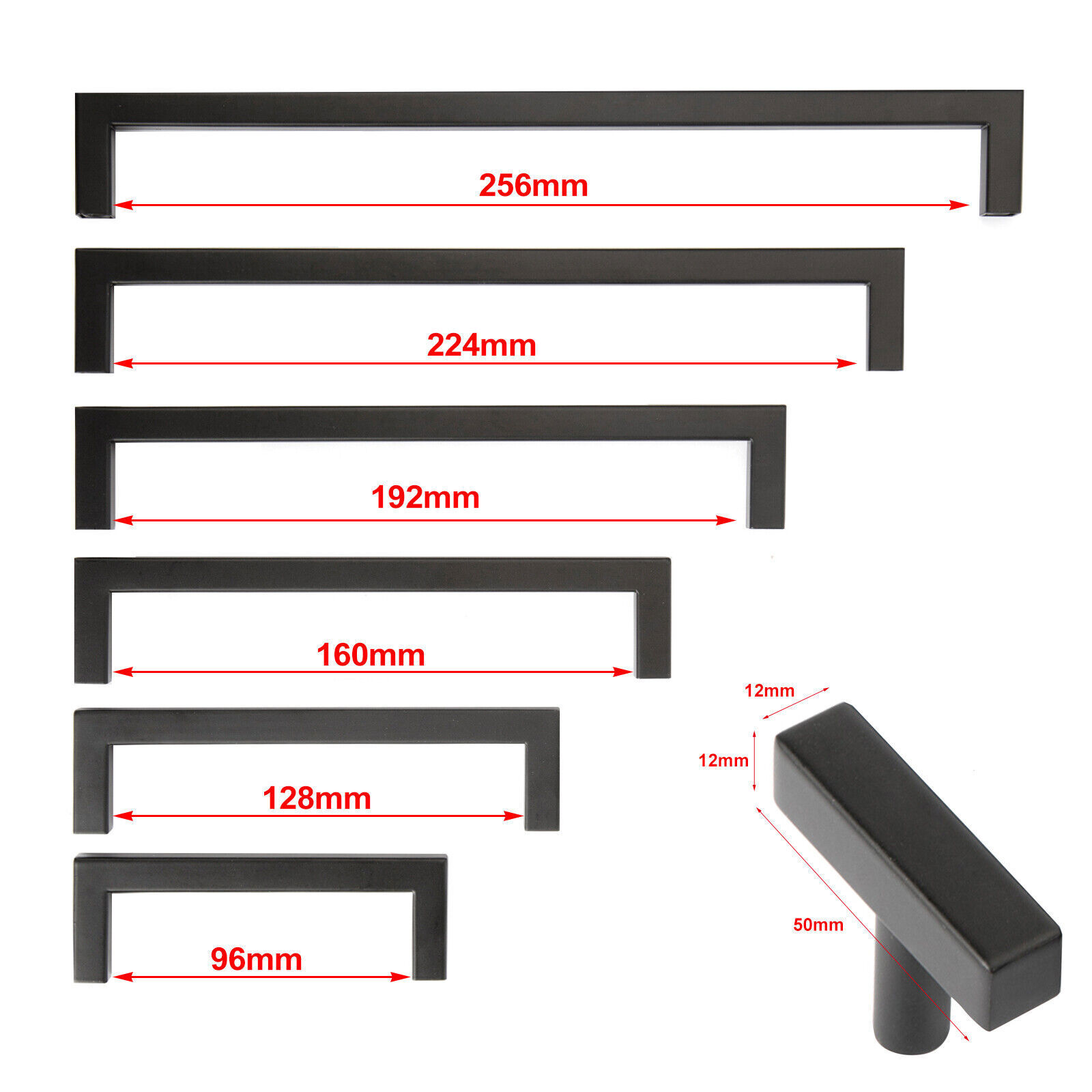 Modern Cabinet Handles Matte Black Kitchen Drawer Stainless Steel Square Pulls