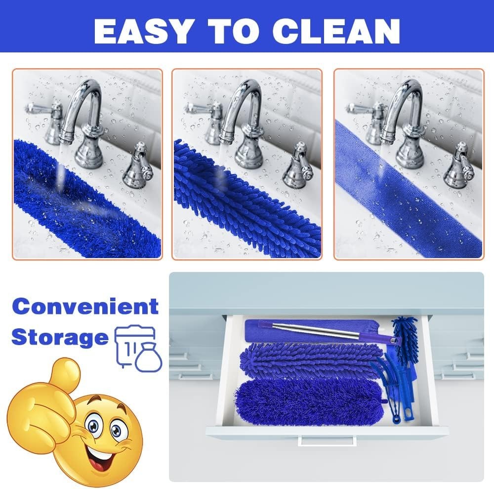 8PCS Microfiber Duster Set with 100 Inch Telescoping Pole for Dust-Free Homes
