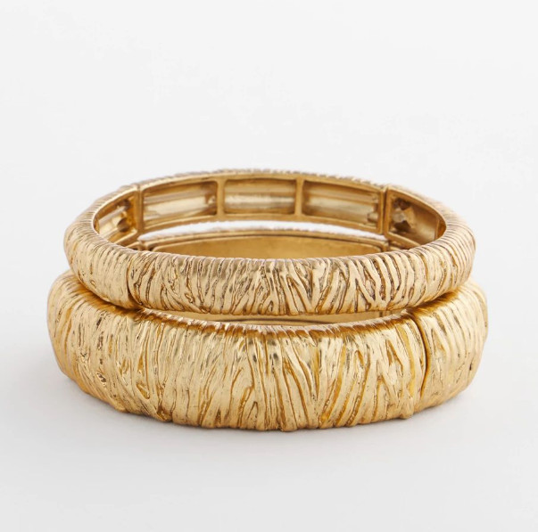 CHICO'S CRINKLE GOLD-TONE STRETCH BANGLE SET