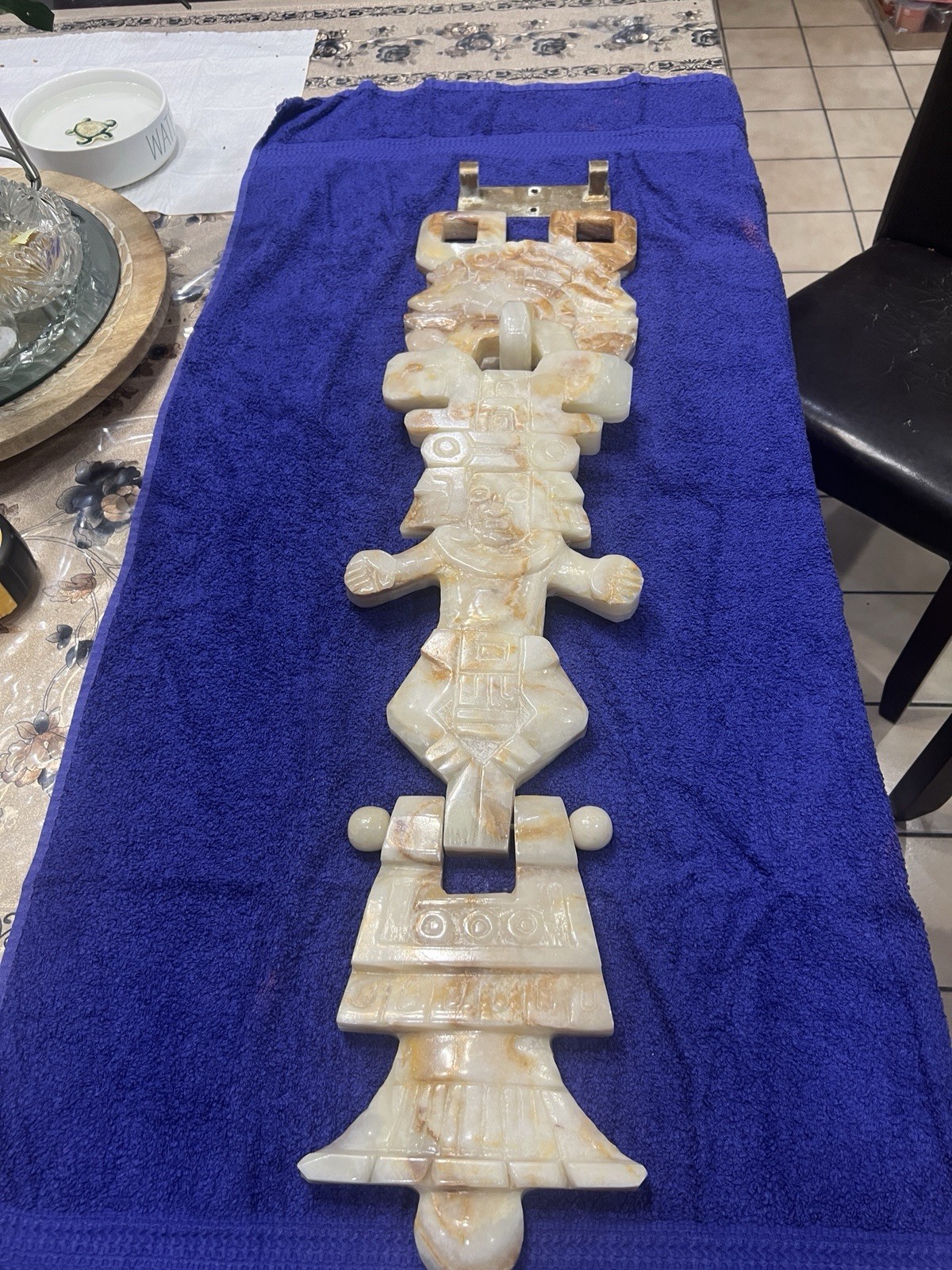 Aztec Mayan Marble/Onyx Large Stone Hand Carved Wall Hanging 33” Long W/bracket