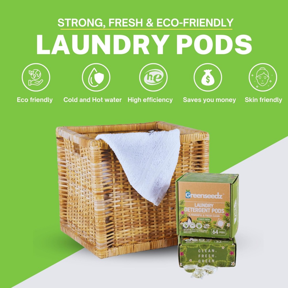 Laundry Detergent Pods, 64 Count, Fresh Scent, Eco Friendly, Biodegradable, H...