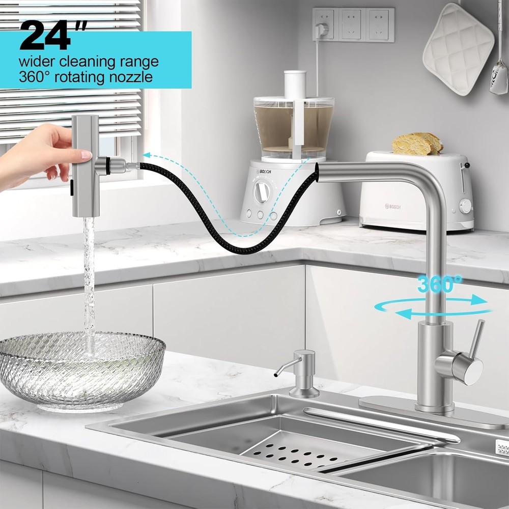 Single Handle Kitchen Faucet Pull Down Sprayer Brushed Nickel