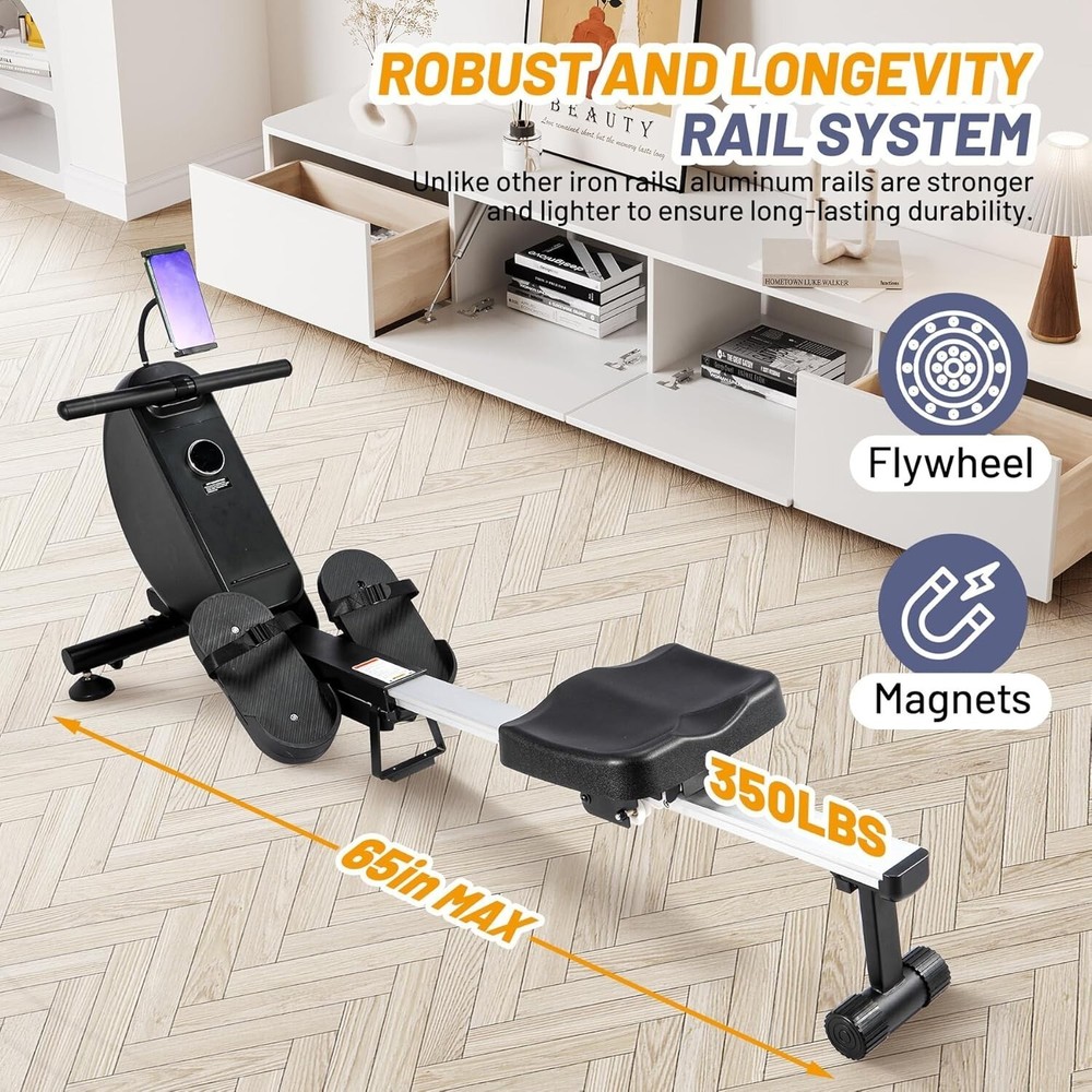 Magnetic Rowing Machine Rower Exercise Equipment 16 Levels Self-Generating Track