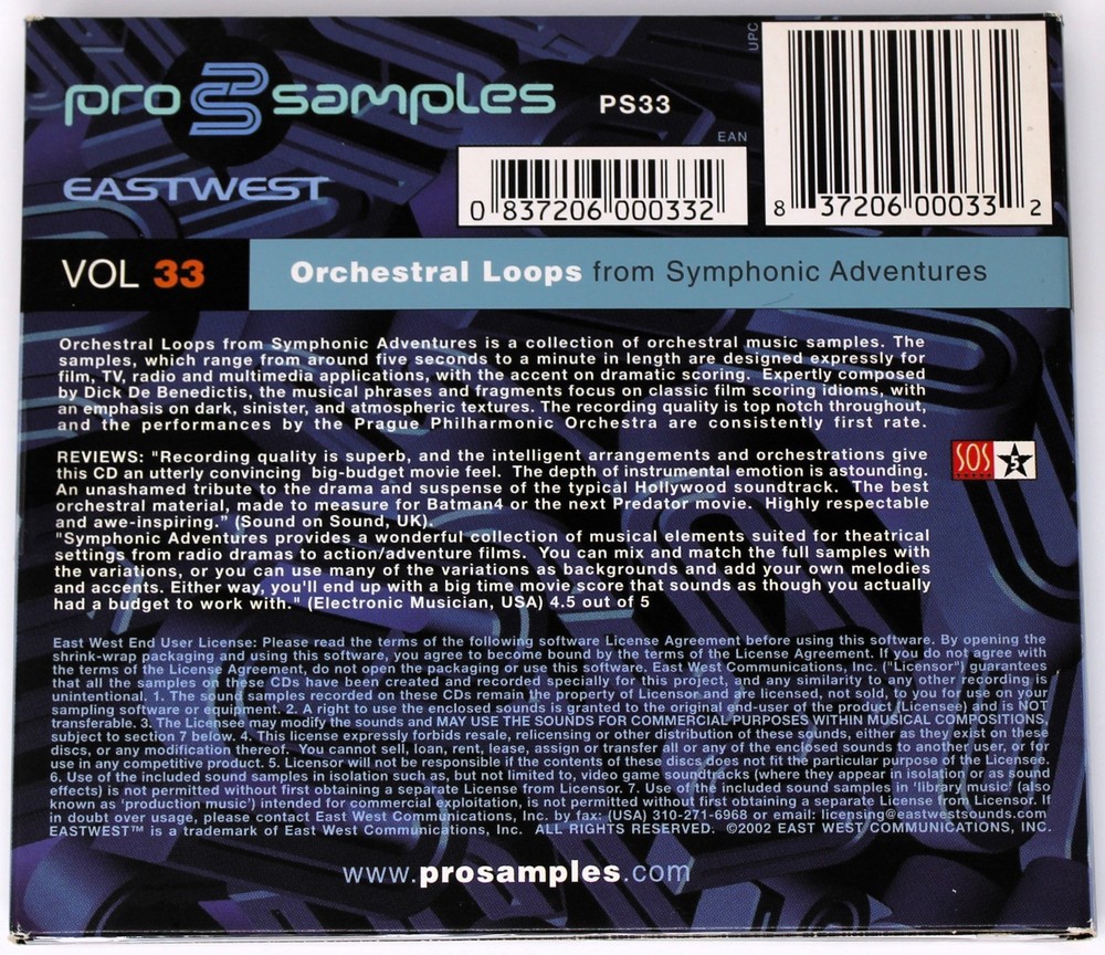 East West Pro Samples 33 Orchestral Loops Sample/Sound Library/Sampling CD