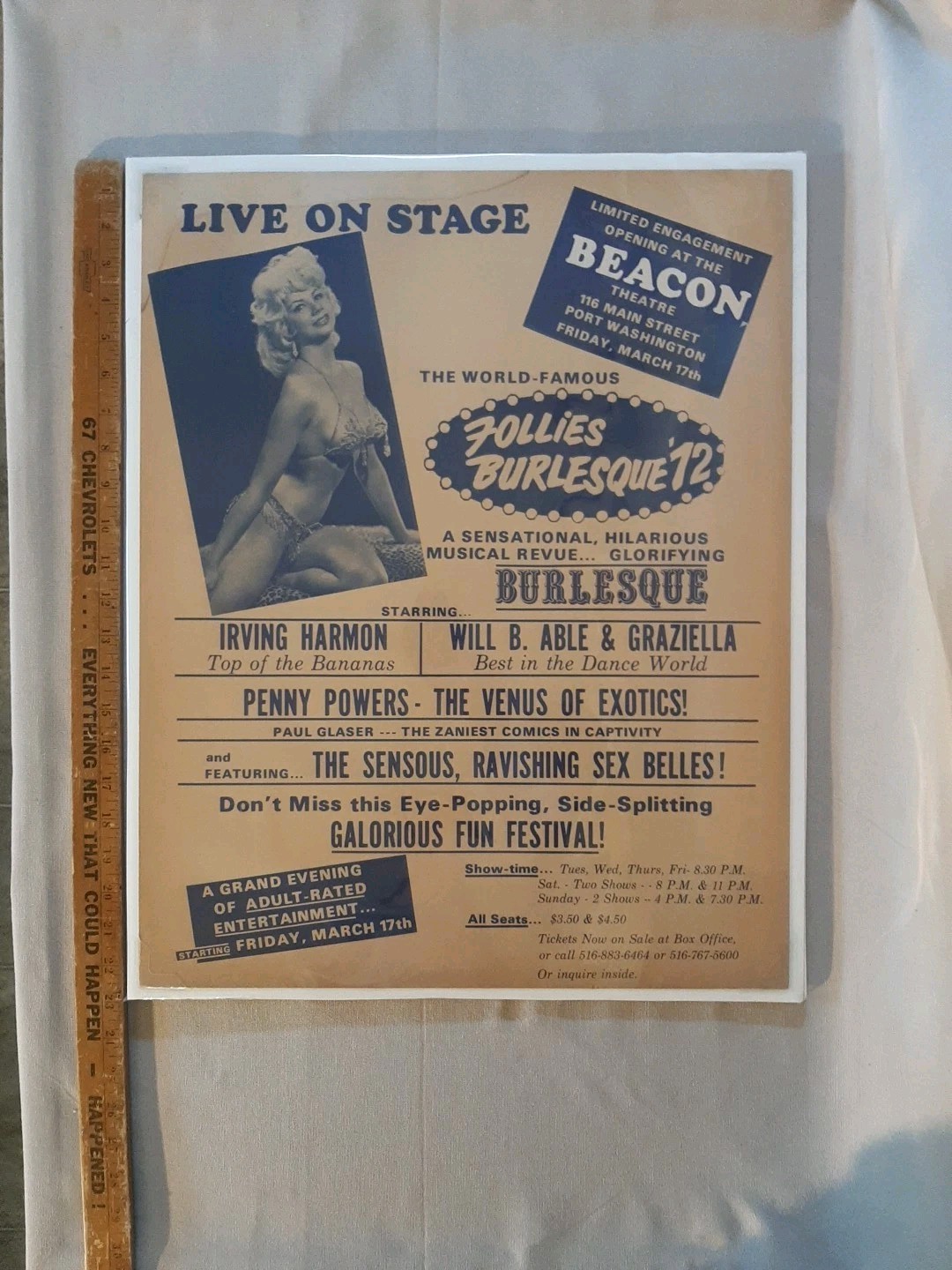 Vintage Adult Live Theater Poster Penny Powers Burlesque Show Beacon Theatre