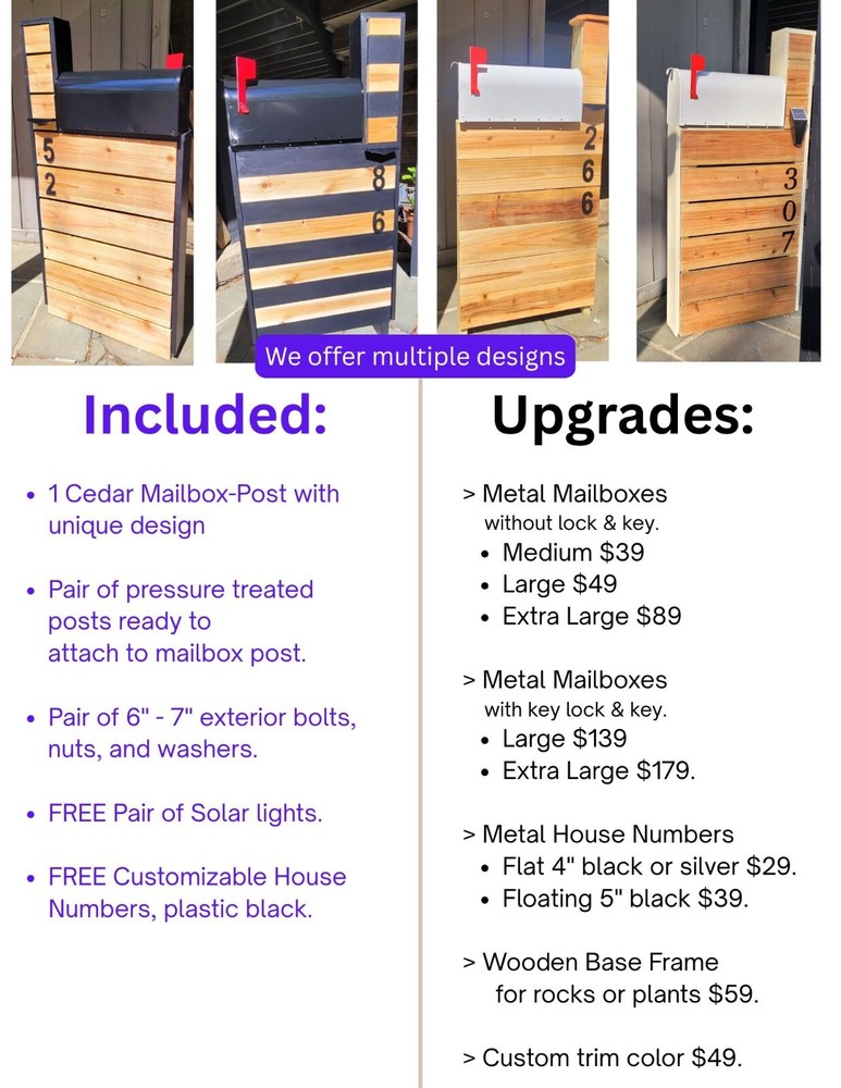 Cedar Mailbox Post, Black frame (Handmade) FREE SHIPPING!