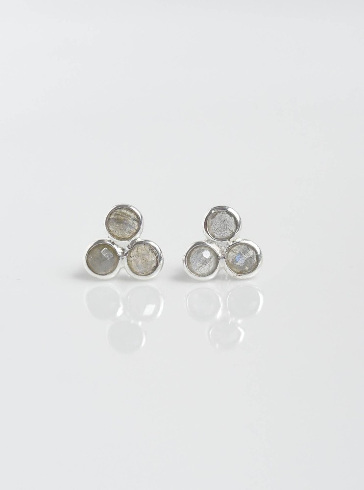 Sterling Silver Triple Mini Stone Stud Earrings