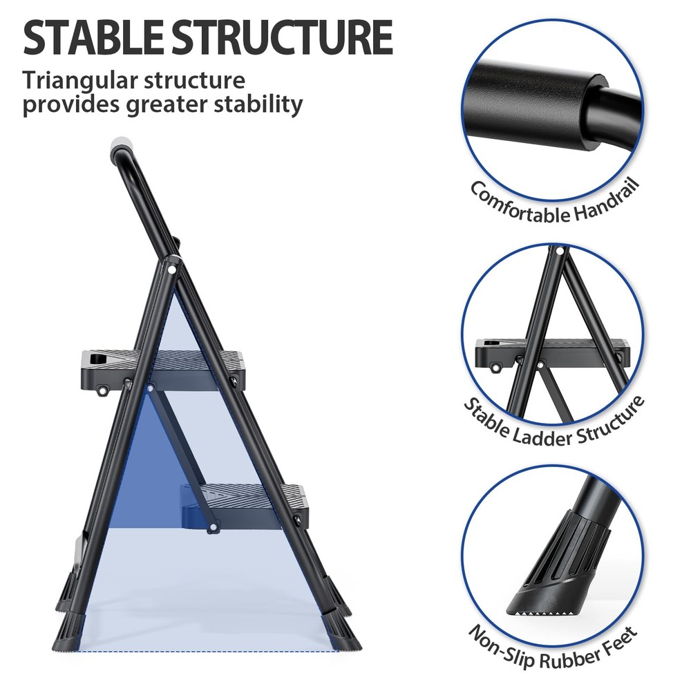 Folding 2 Step Ladder, Portable Ladder for Multi-Purpose, Home, Kitchen, Heav...