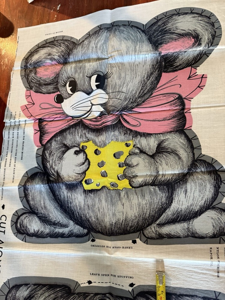Vintage Cut And Sew Fabric Pattern Stuffed Mouse Toy