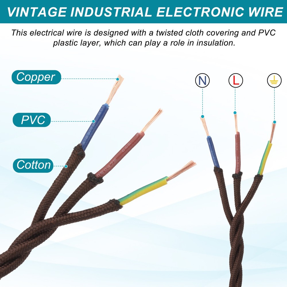 32.8Ft 18/3 Twisted Cloth Covered Wire, Black