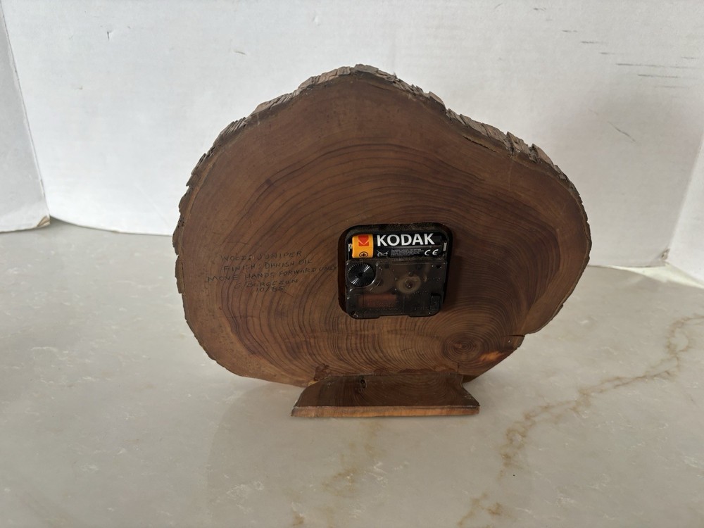 Vintage Tree Slice Wood Table Clock Live Edge Slab Juniper Rustic Cabin 9”
