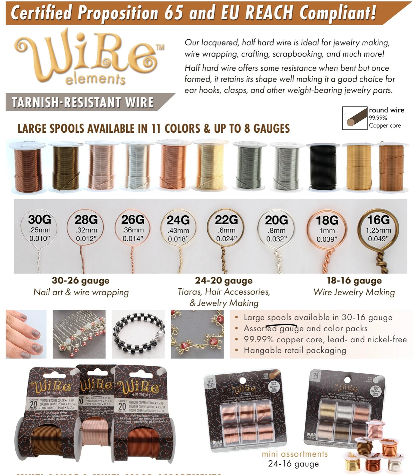 Wire Elements Copper Craft Wire (8 Gauges ~ 10 Colors) BeadSmith Wire
