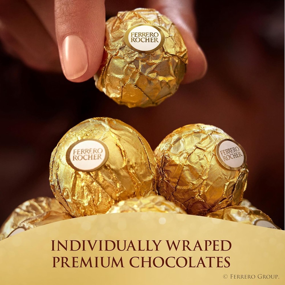 FERRERO Rocher Fine Hazelnut Milk Chocolate Gift Box - 24 Count