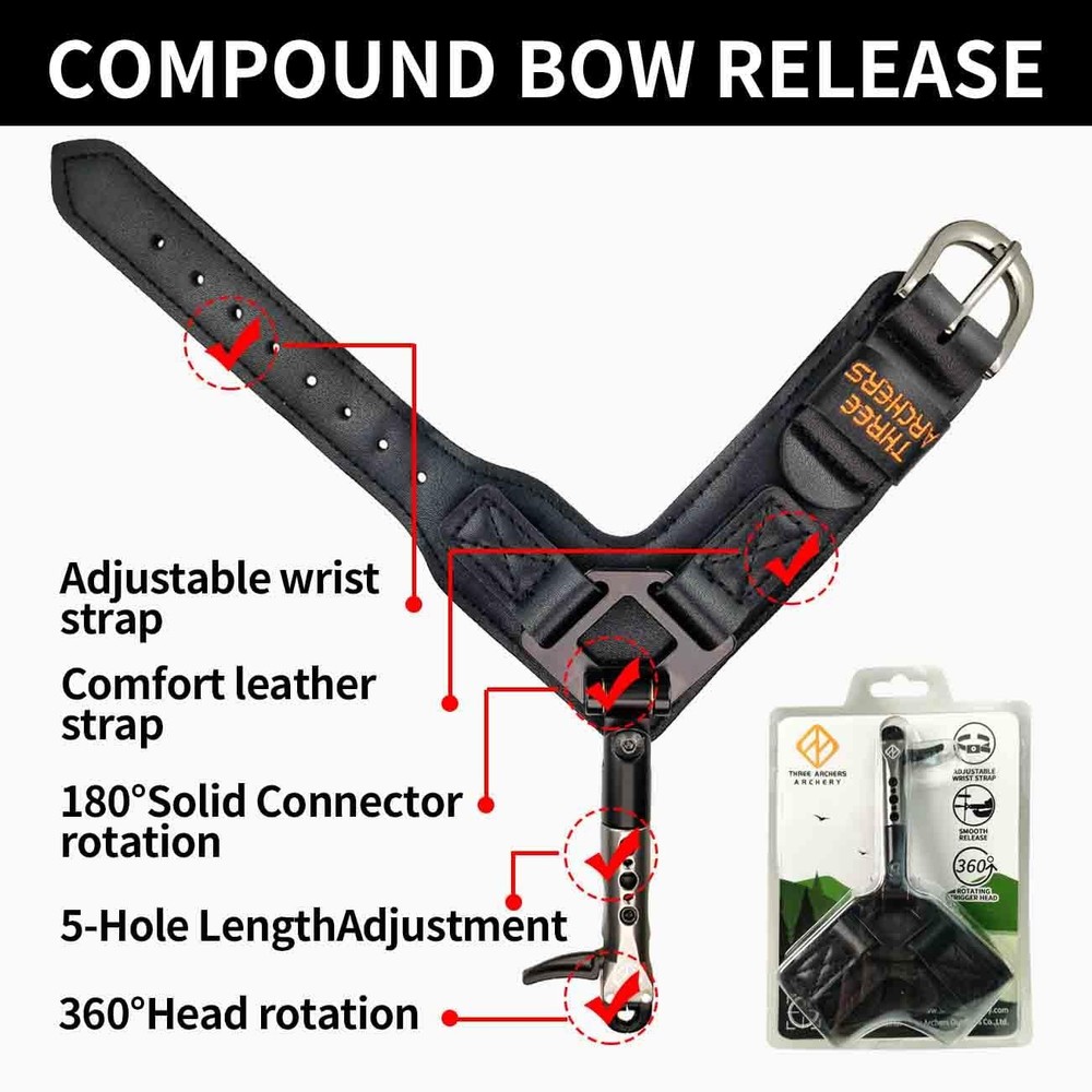 Compound Bow Release Sensitive Trigger Jaws Release with Leather Buckle Strap...